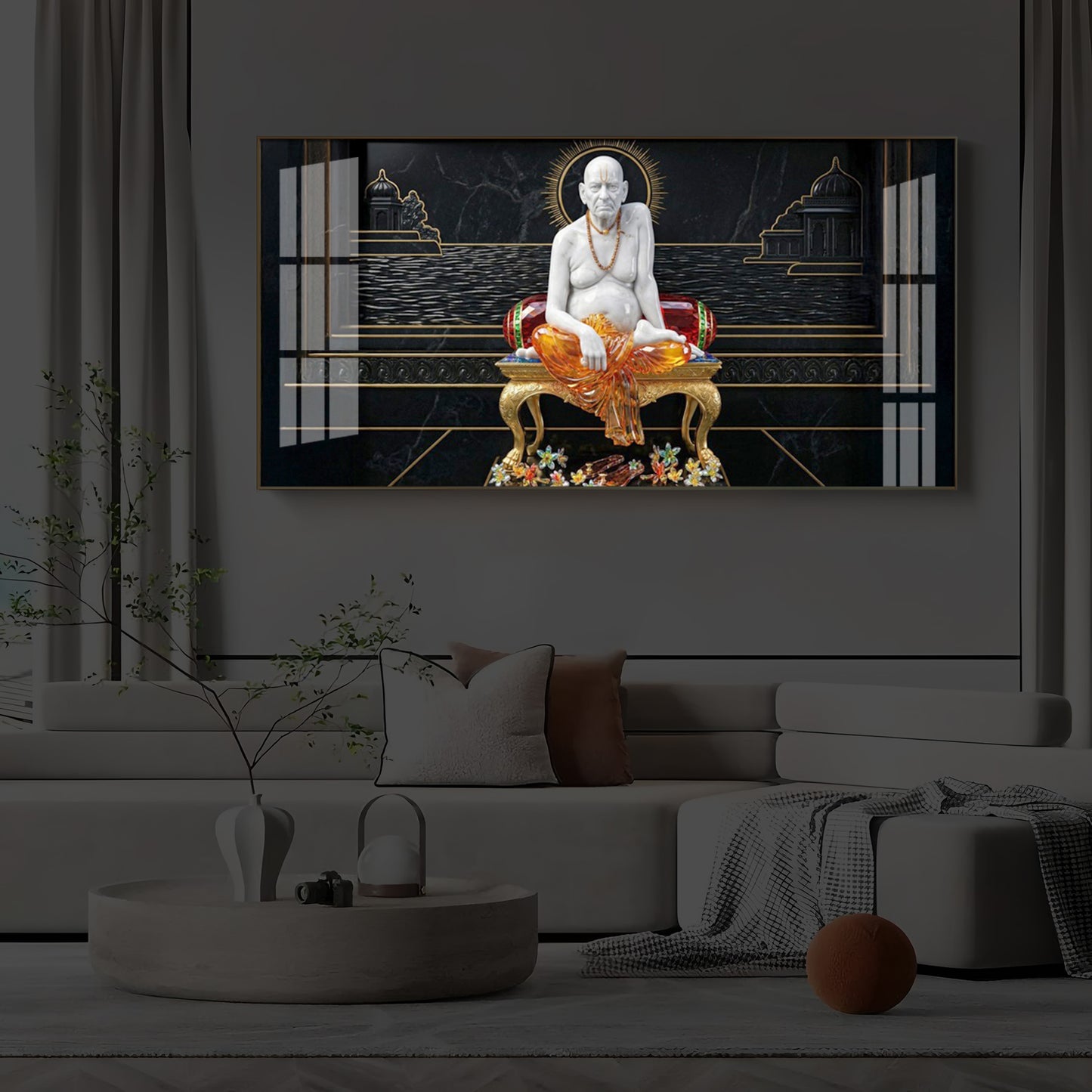 Swami Samarth Maharaj Modern Luxury Backlight Horizontal Wall Art