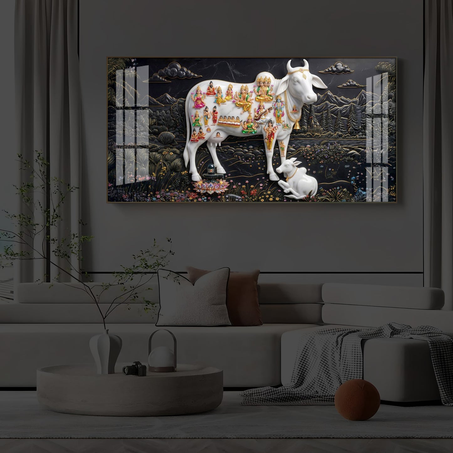 Decorative Kamdhenu Modern Luxury Backlight Horizontal Wall Art