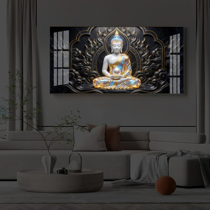 Meditating Buddha Modern Luxury Backlight Horizontal Wall Art