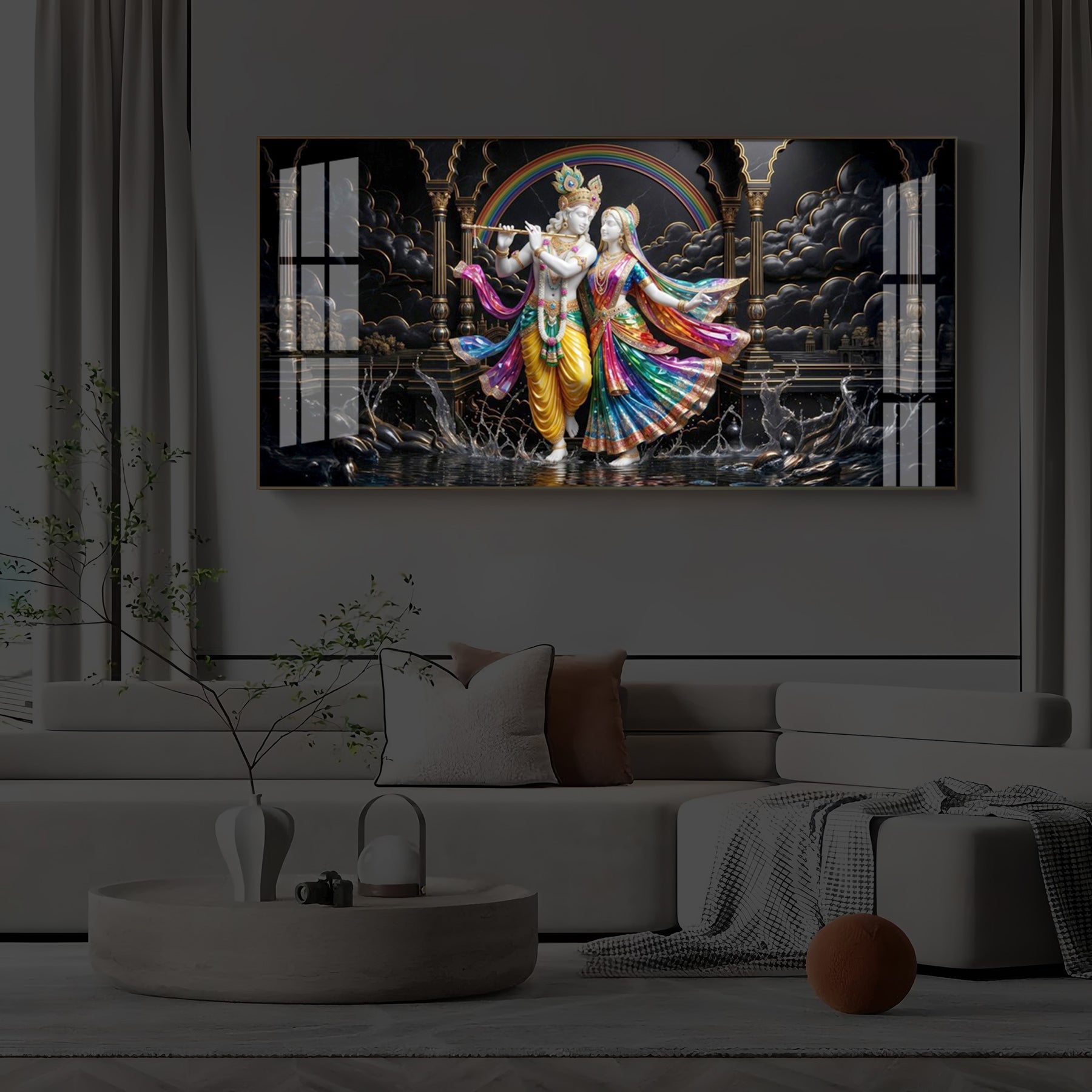 Eternal Radha & Krishna Modern Luxury Backlight Horizontal Wall Art