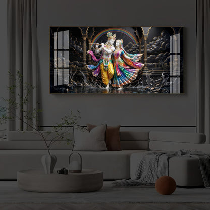 Eternal Radha & Krishna Modern Luxury Backlight Horizontal Wall Art