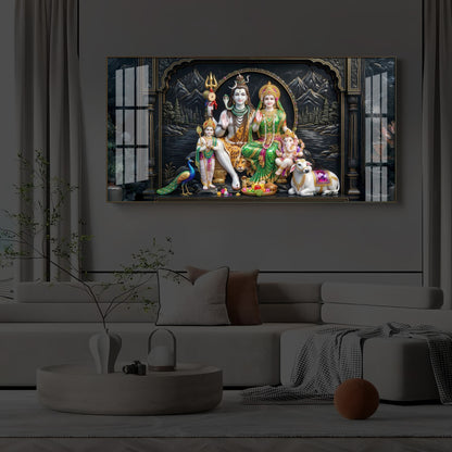 Lord Shiva With Family Modern Luxury Backlight Horizontal Wall Art
