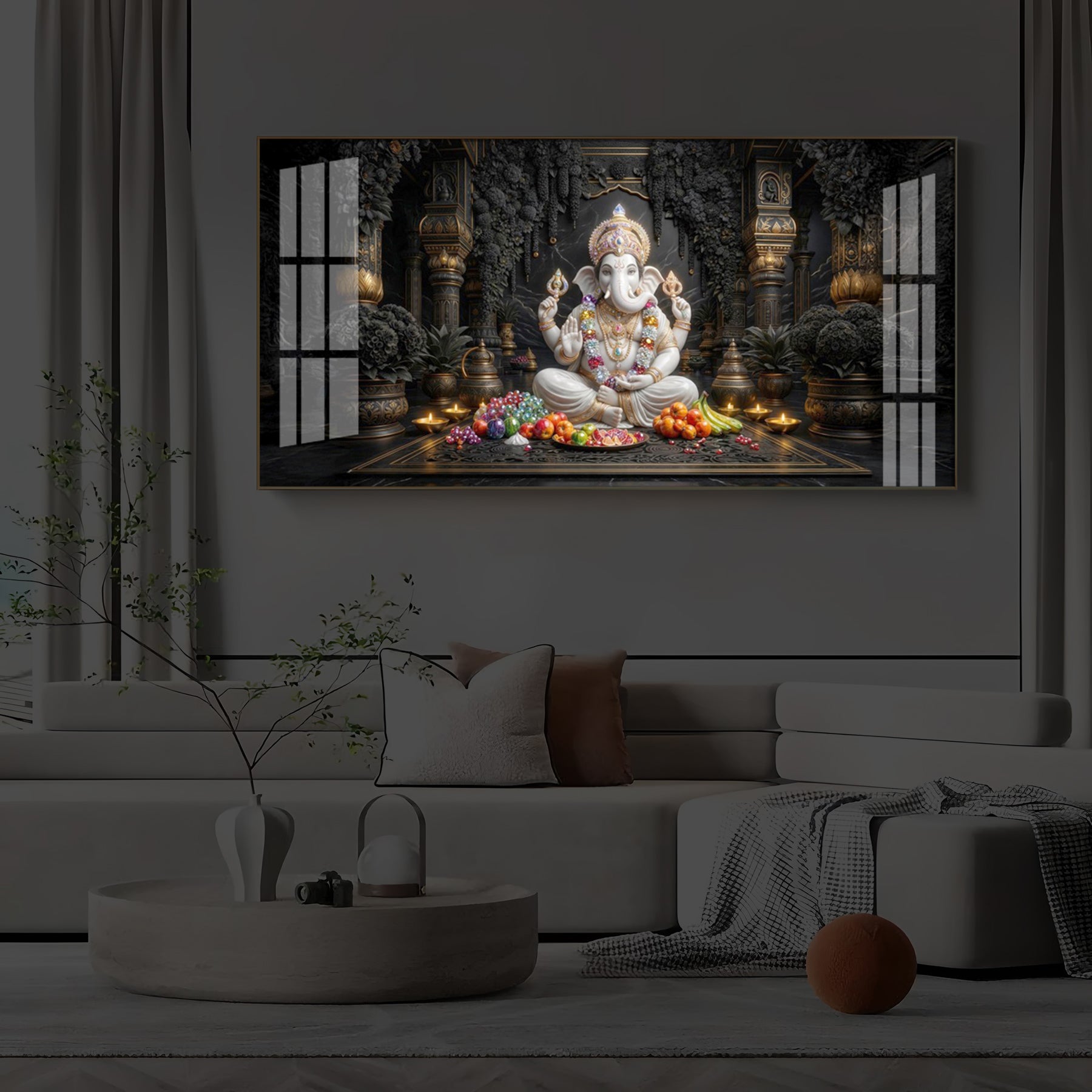 Lord Ganesha Modern Luxury Backlight Horizontal Wall Art