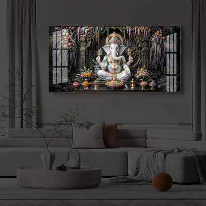 Lord Ganesha In A Serene Modern Luxury Backlight Horizontal Wall Art
