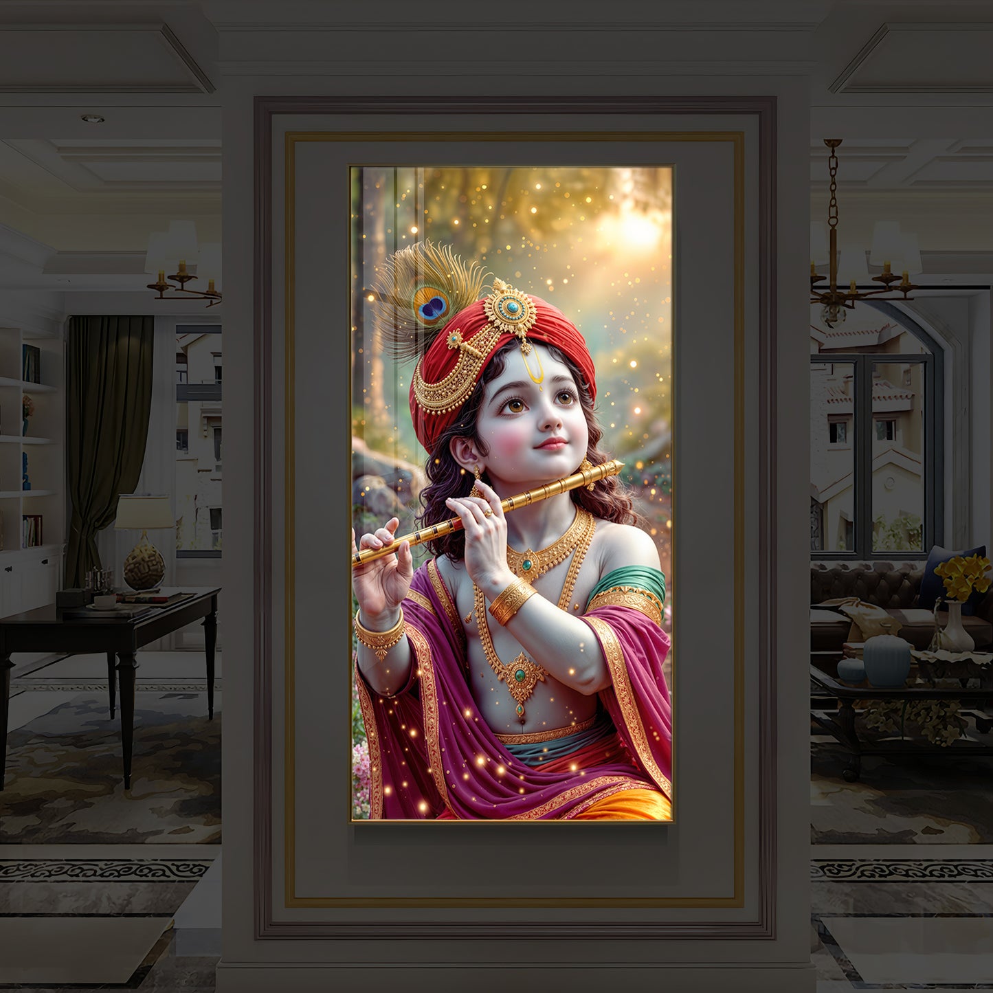 Divine Glow Krishna Modern Luxury Backlight Vertical Wall Art