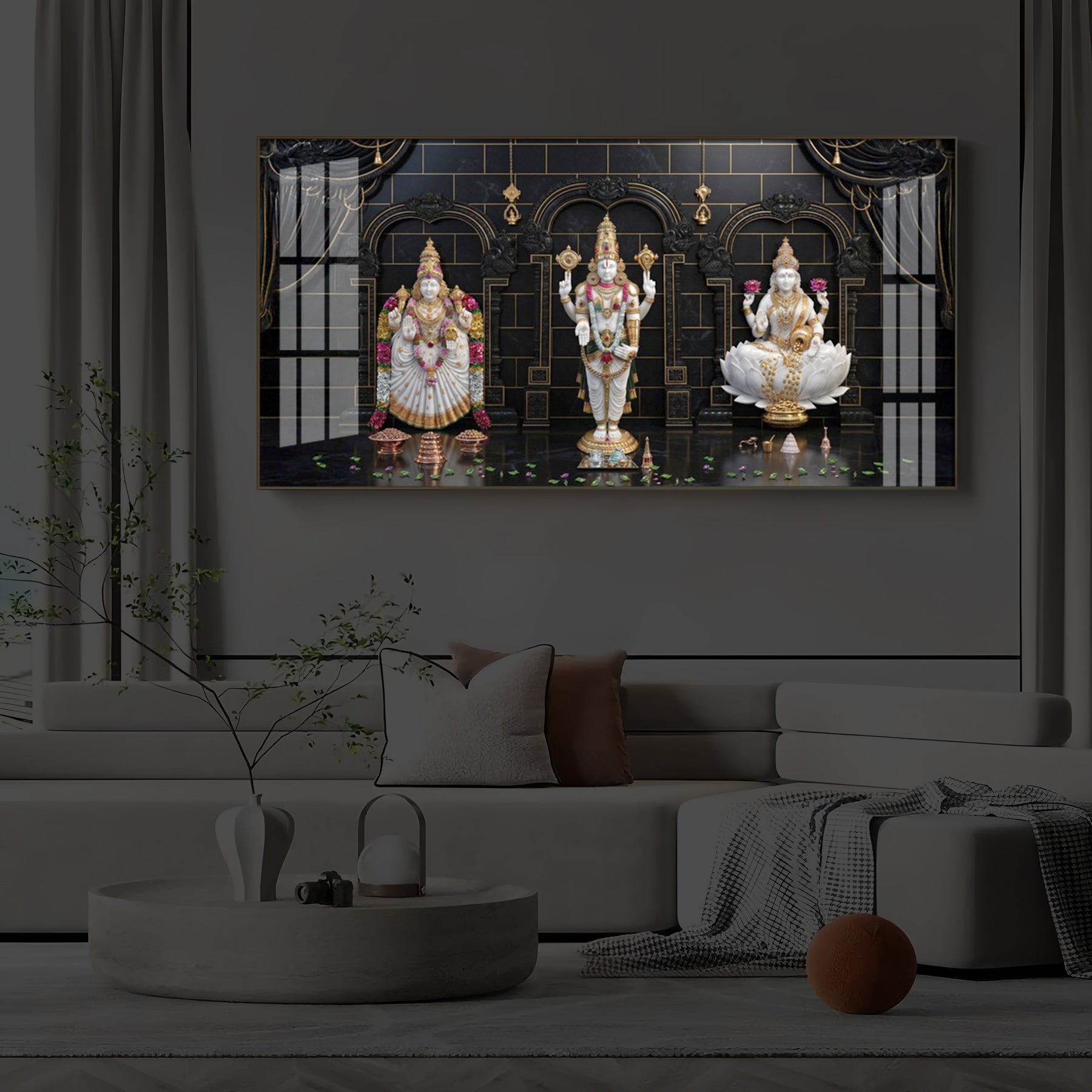 Maa Laxmi & Lord Venkateswara Modern Luxury Backlight Horizontal Wall Art
