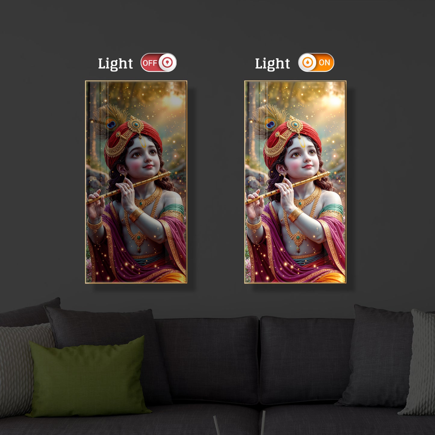 Divine Glow Krishna Modern Luxury Backlight Vertical Wall Art
