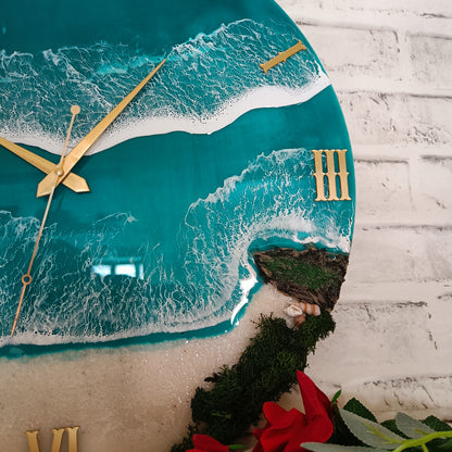 Light Green Sea Epoxy Resin Wall Clock