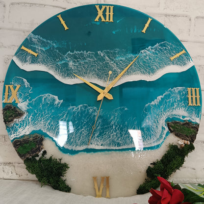 Light Green Sea Epoxy Resin Wall Clock