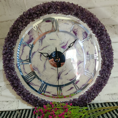 Ultimate Purple and White With Amethyst Agate Stone Epoxy Resin Wall Clock