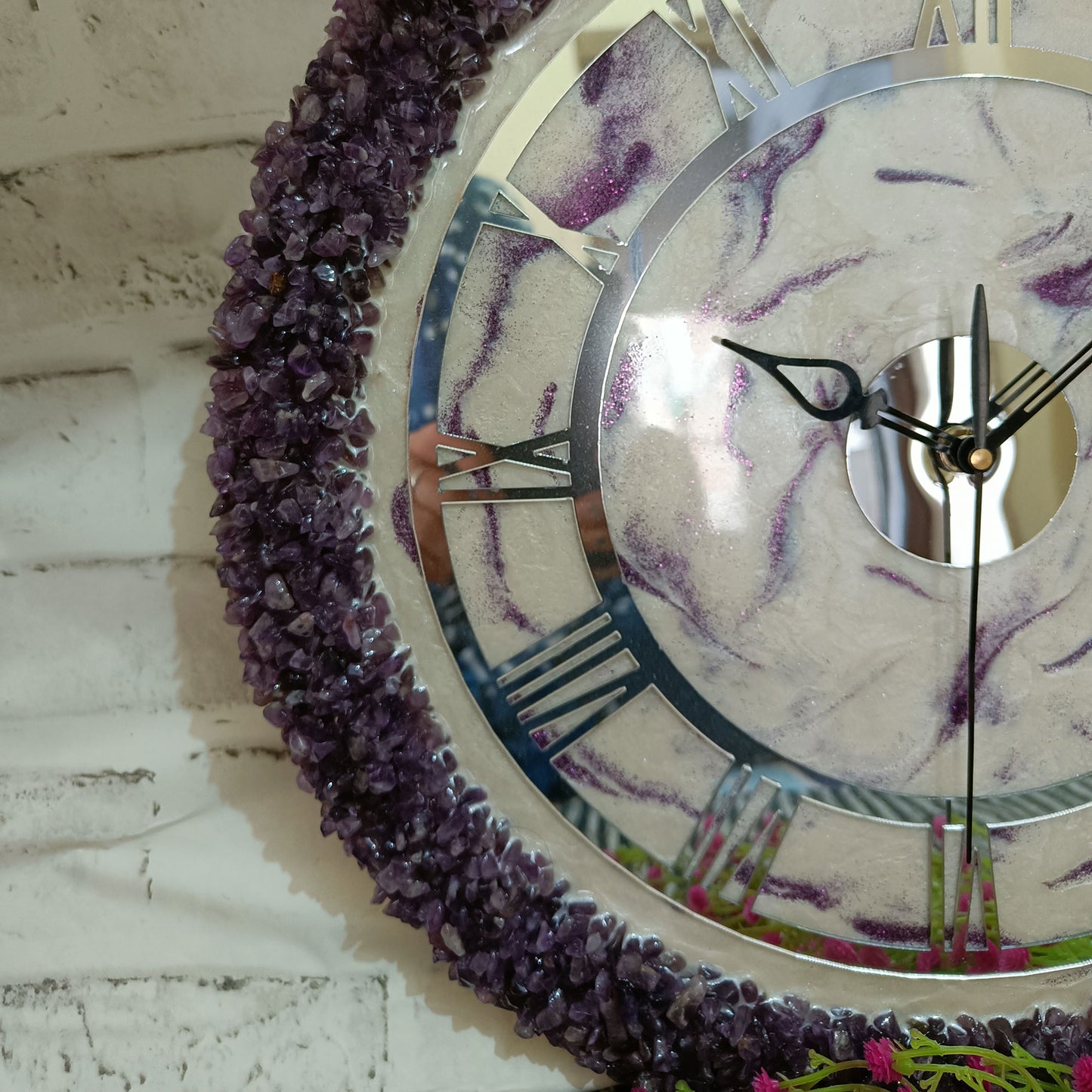 Ultimate Purple and White With Amethyst Agate Stone Epoxy Resin Wall Clock