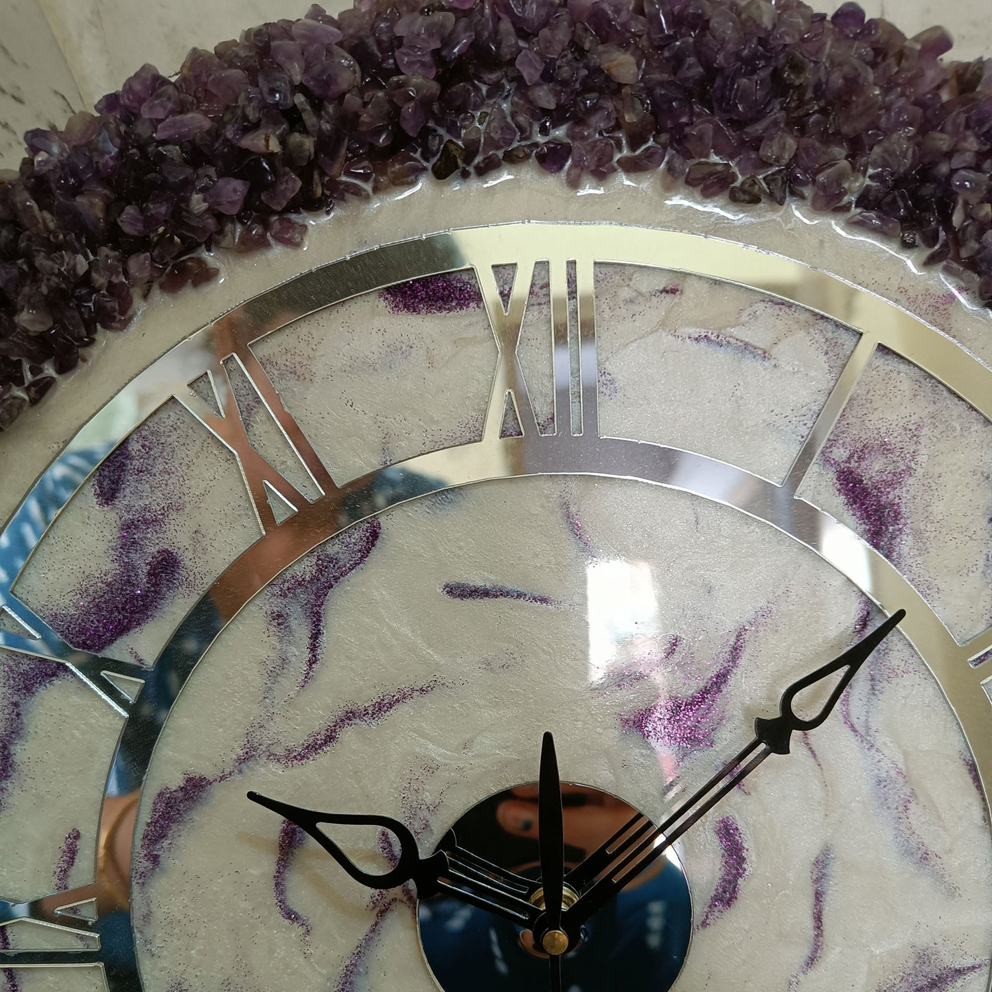 Ultimate Purple and White With Amethyst Agate Stone Epoxy Resin Wall Clock