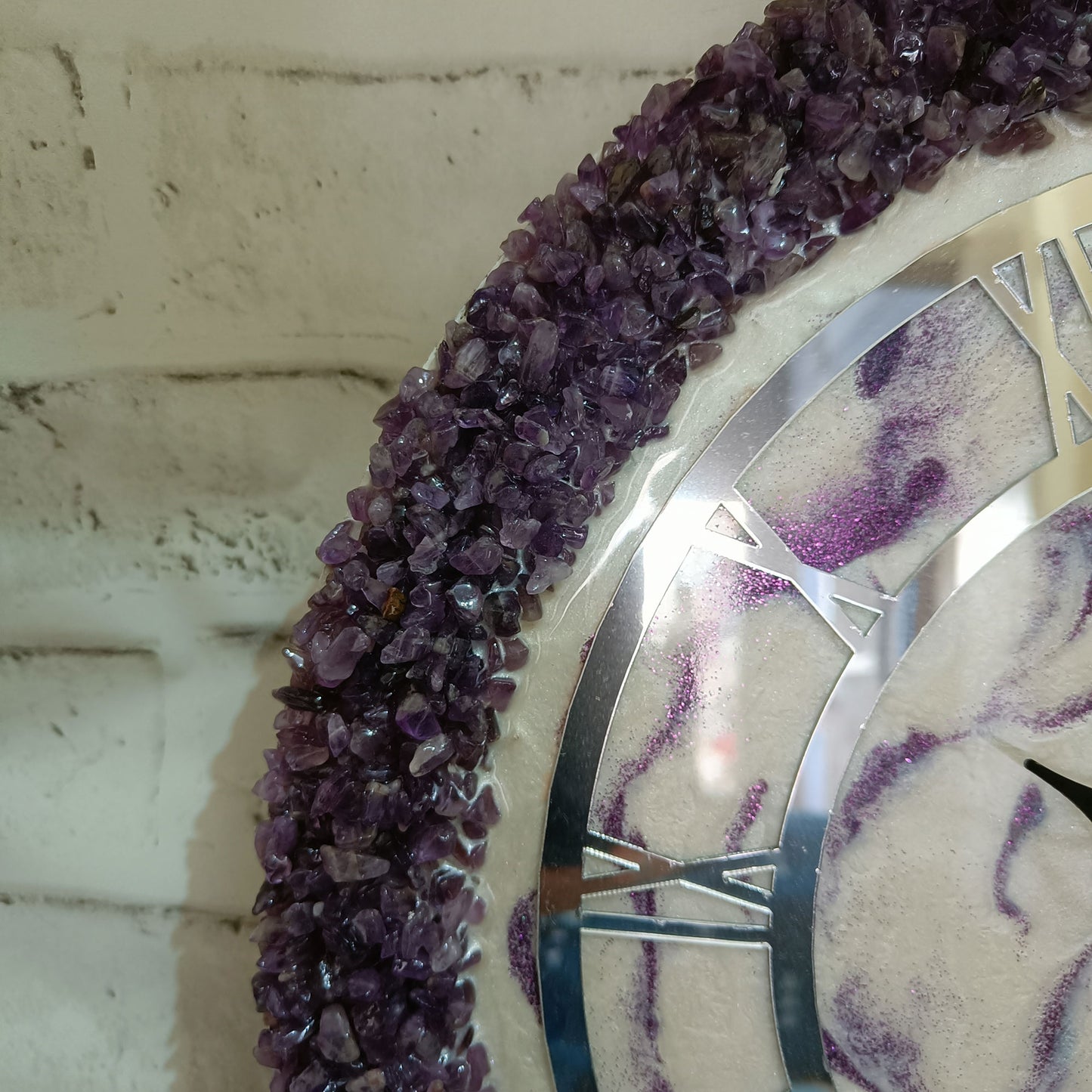 Ultimate Purple and White With Amethyst Agate Stone Epoxy Resin Wall Clock