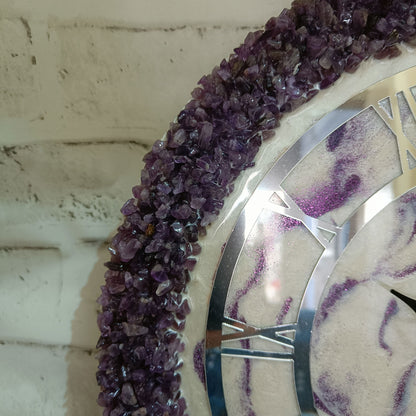 Ultimate Purple and White With Amethyst Agate Stone Epoxy Resin Wall Clock