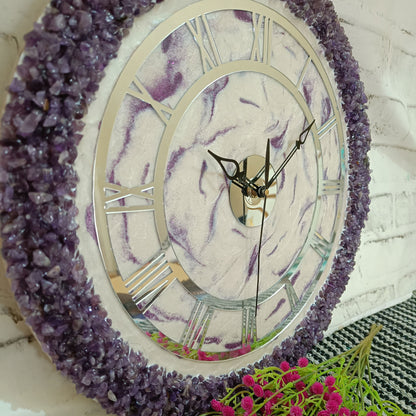 Ultimate Purple and White With Amethyst Agate Stone Epoxy Resin Wall Clock