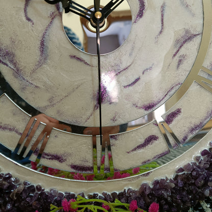 Ultimate Purple and White With Amethyst Agate Stone Epoxy Resin Wall Clock