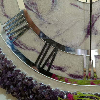 Ultimate Purple and White With Amethyst Agate Stone Epoxy Resin Wall Clock