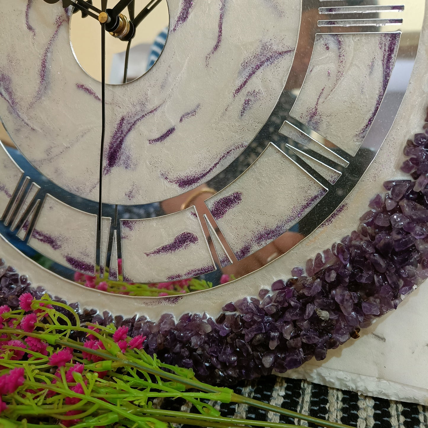 Ultimate Purple and White With Amethyst Agate Stone Epoxy Resin Wall Clock