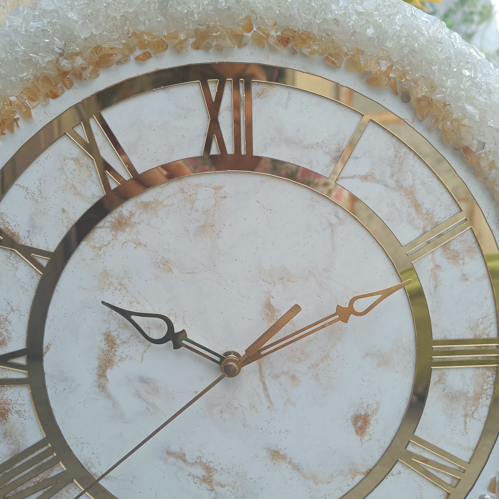 Ultimate White Stone With Gold Color Epoxy Resin Wall Clock