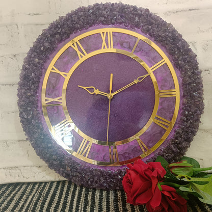 Ultimate Purple With Amethyst Agate Stone Epoxy Resin Wall Clock