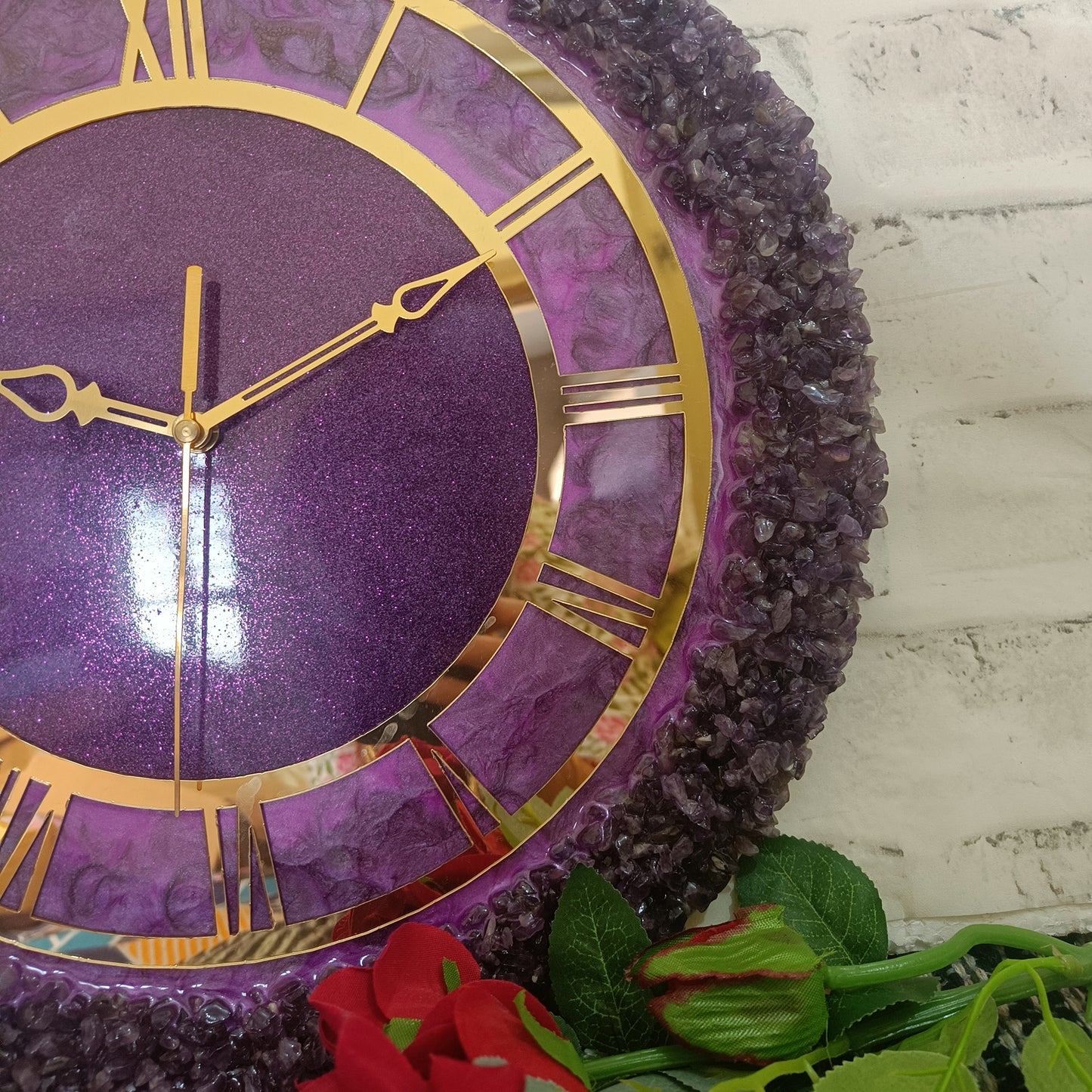 Ultimate Purple With Amethyst Agate Stone Epoxy Resin Wall Clock