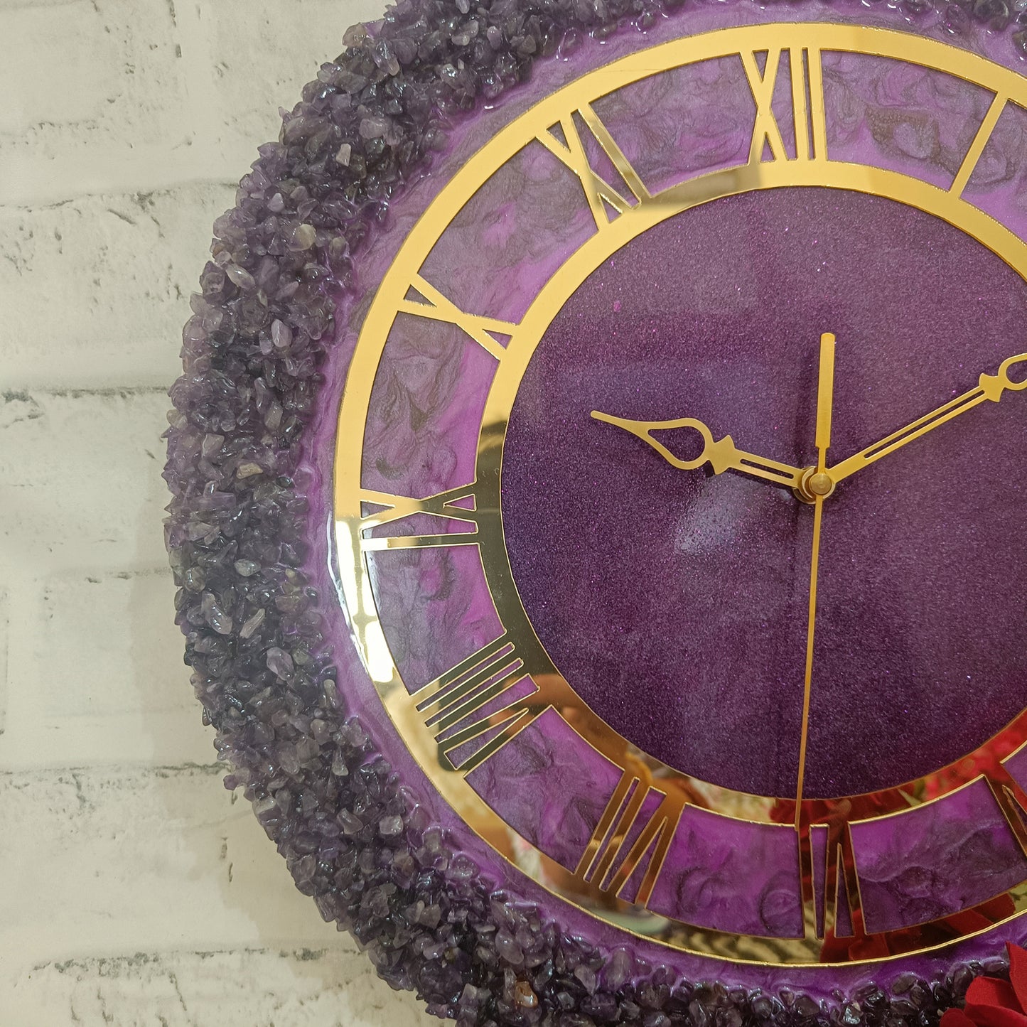 Ultimate Purple With Amethyst Agate Stone Epoxy Resin Wall Clock