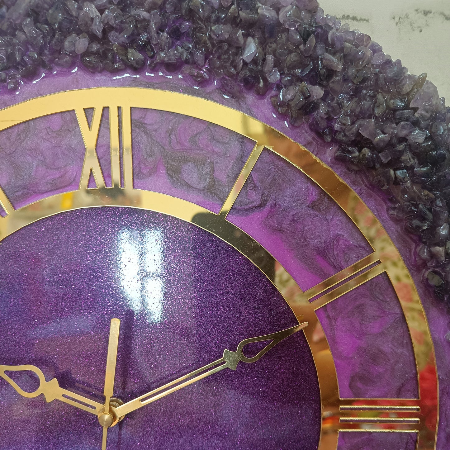 Ultimate Purple With Amethyst Agate Stone Epoxy Resin Wall Clock