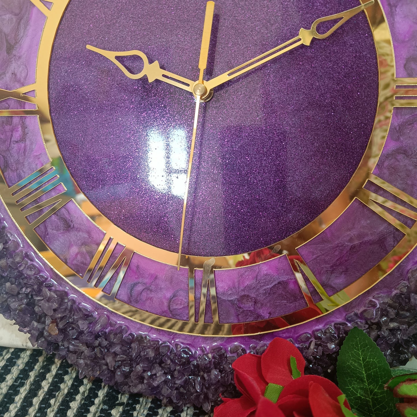 Ultimate Purple With Amethyst Agate Stone Epoxy Resin Wall Clock