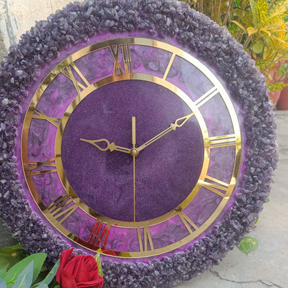 Ultimate Purple With Amethyst Agate Stone Epoxy Resin Wall Clock