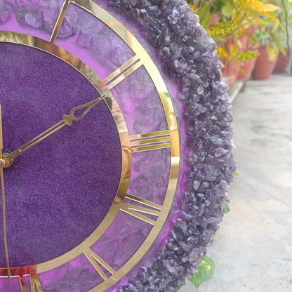 Ultimate Purple With Amethyst Agate Stone Epoxy Resin Wall Clock