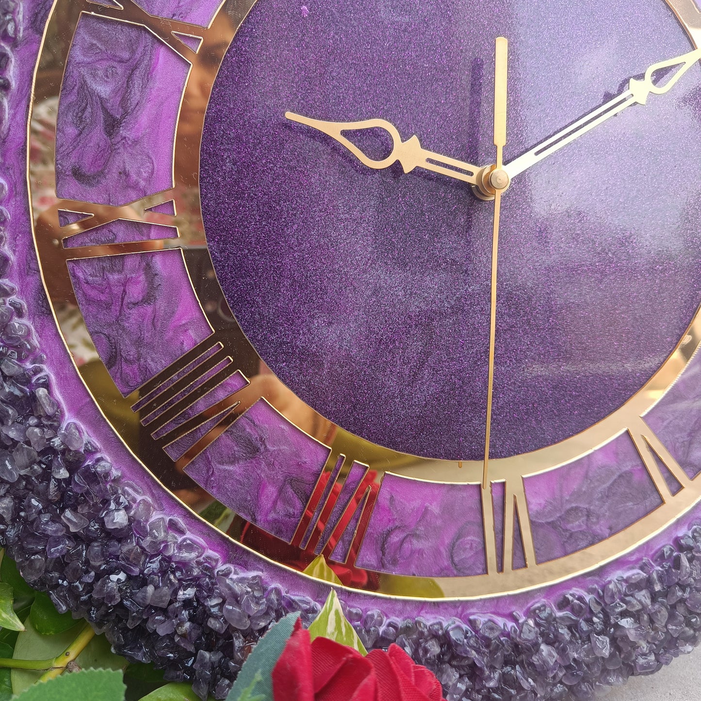 Ultimate Purple With Amethyst Agate Stone Epoxy Resin Wall Clock