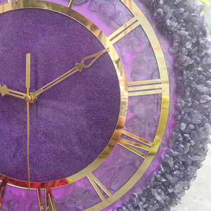 Ultimate Purple With Amethyst Agate Stone Epoxy Resin Wall Clock