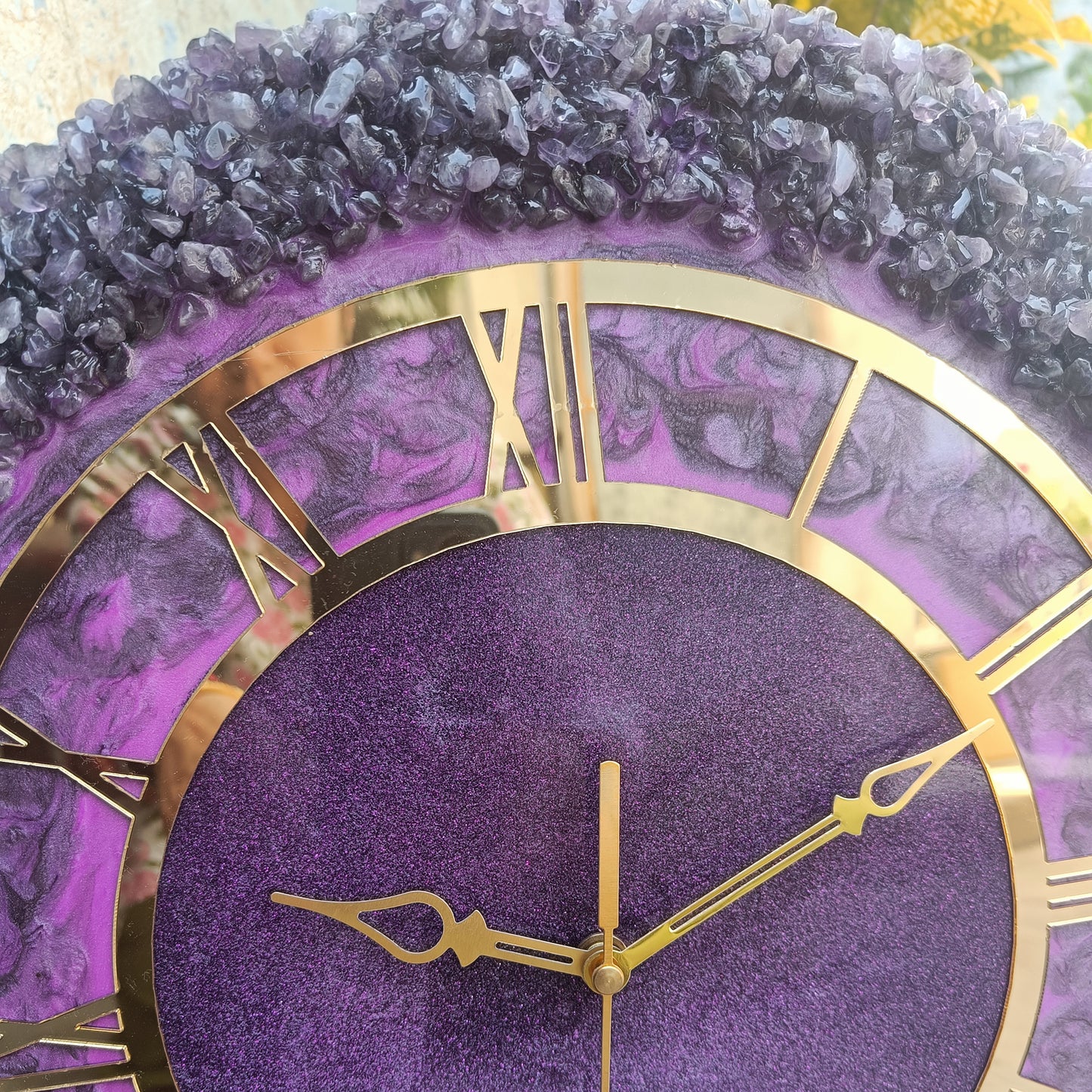 Ultimate Purple With Amethyst Agate Stone Epoxy Resin Wall Clock