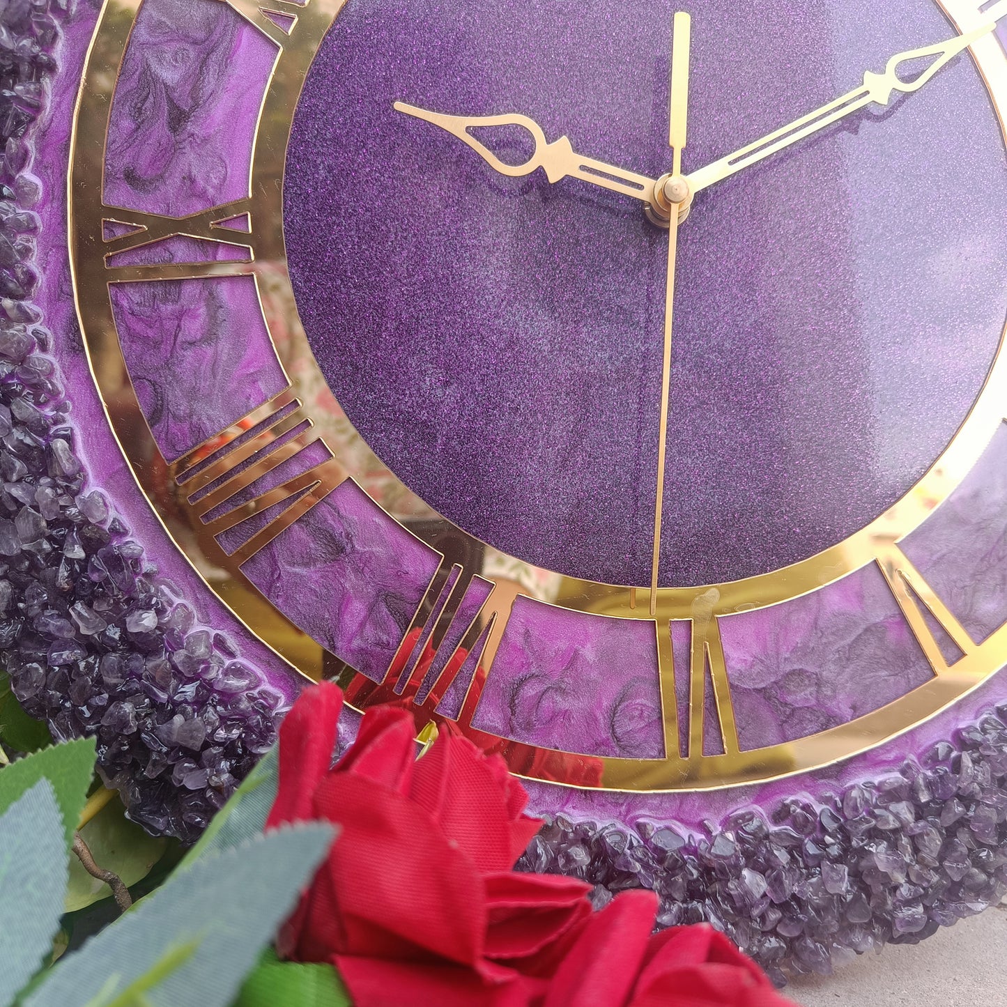 Ultimate Purple With Amethyst Agate Stone Epoxy Resin Wall Clock