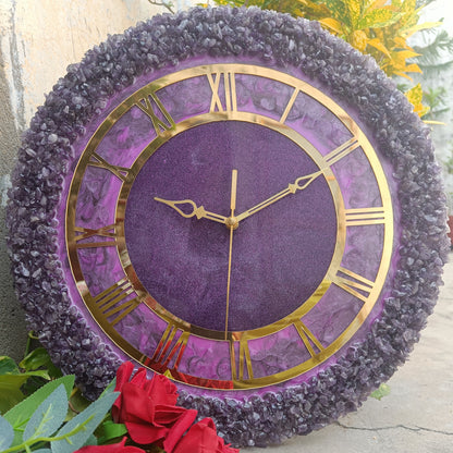 Ultimate Purple With Amethyst Agate Stone Epoxy Resin Wall Clock