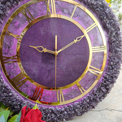 Ultimate Purple With Amethyst Agate Stone Epoxy Resin Wall Clock