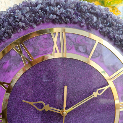 Ultimate Purple With Amethyst Agate Stone Epoxy Resin Wall Clock