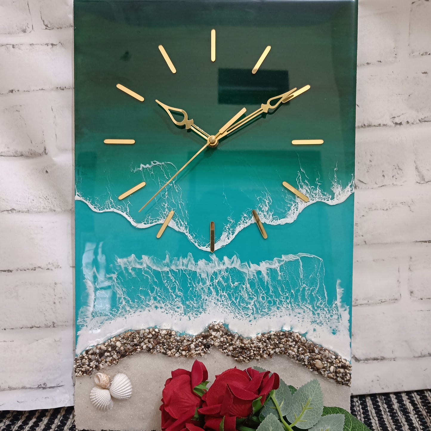 Light Green Multi Waves Epoxy Resin Wall Clock