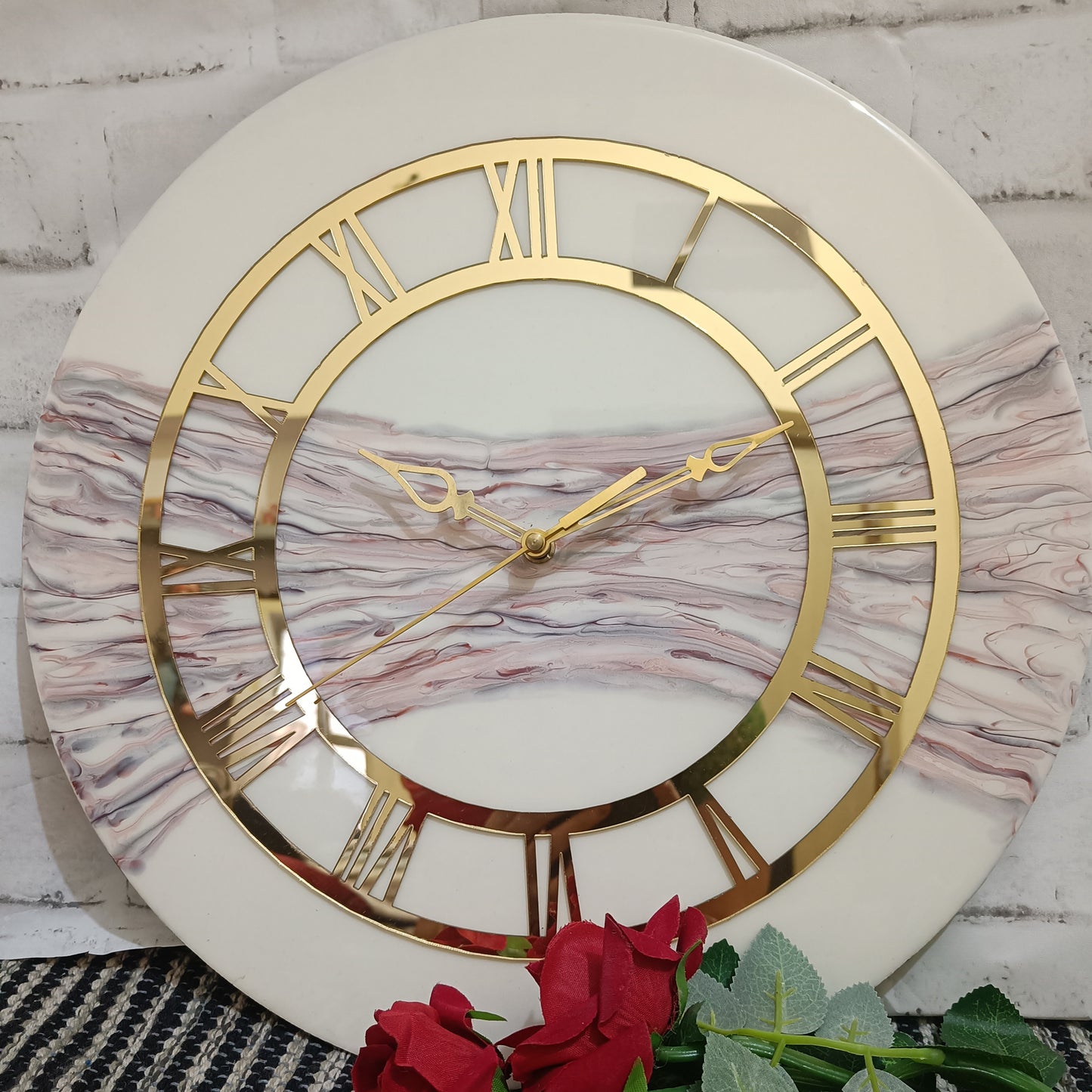 Luxury White & Brown Resin Wall clock