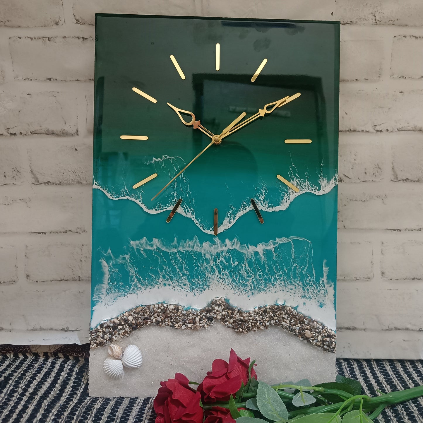 Light Green Multi Waves Epoxy Resin Wall Clock