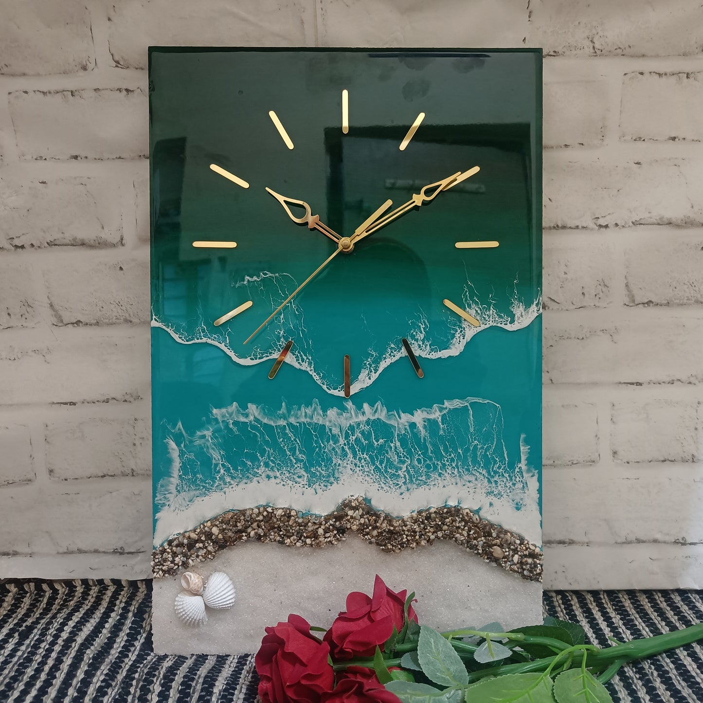 Light Green Multi Waves Epoxy Resin Wall Clock