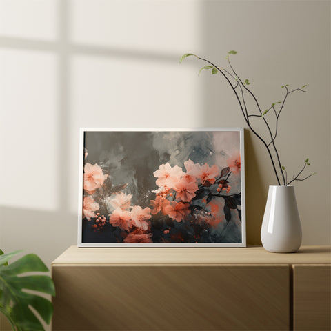 Coral Floating Blossoms Canvas Wall Art Without Glass