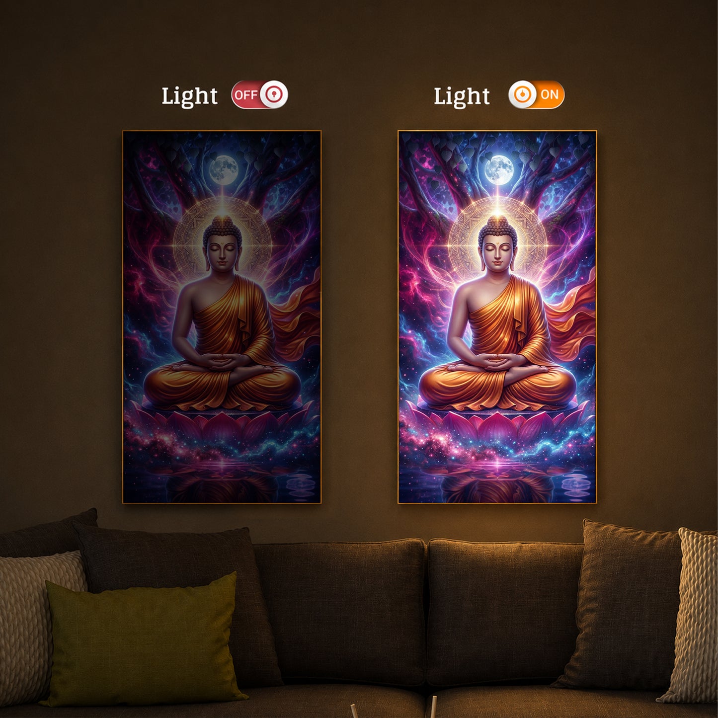 Lord Buddha Modern Luxury Backlight Vertical Wall Art