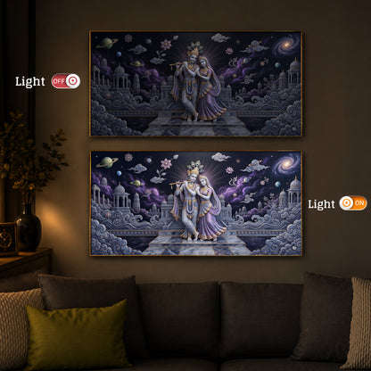 Hindu Deities Shri Radha Krishna Modern Luxury Backlight Horizontal Wall Art