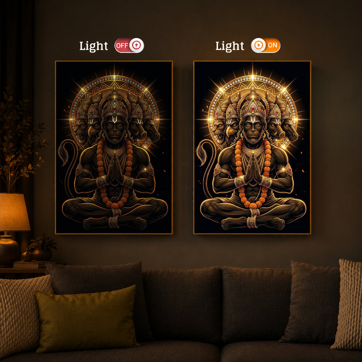 Glowing Panchamukhi Modern Luxury Backlight Vertical Wall Art