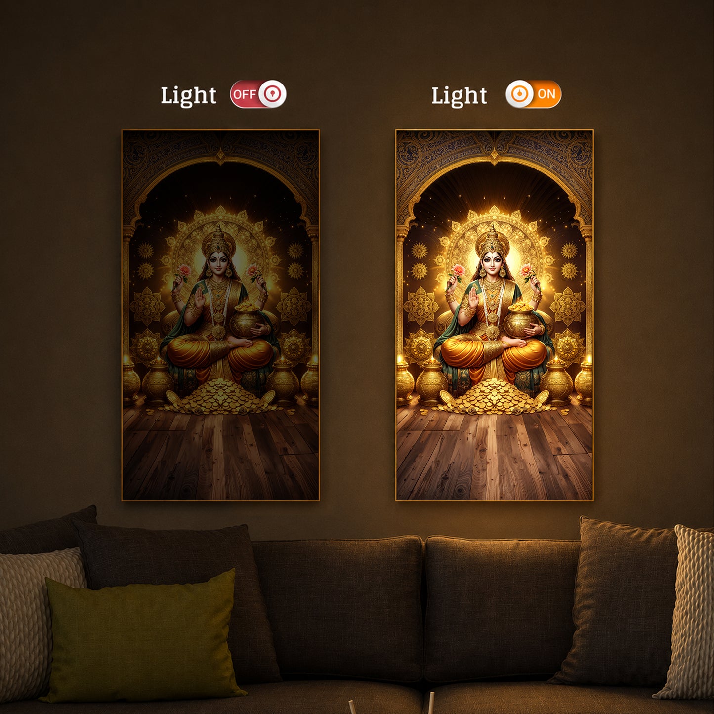 Goddess Lakshmi Maa Modern Luxury Backlight Vertical Wall Art