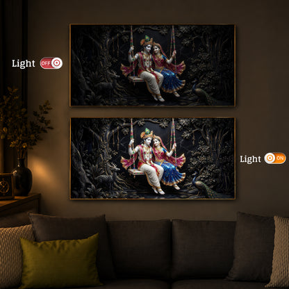 Radha Krishna Swing Modern Luxury Backlight Horizontal Wall Art