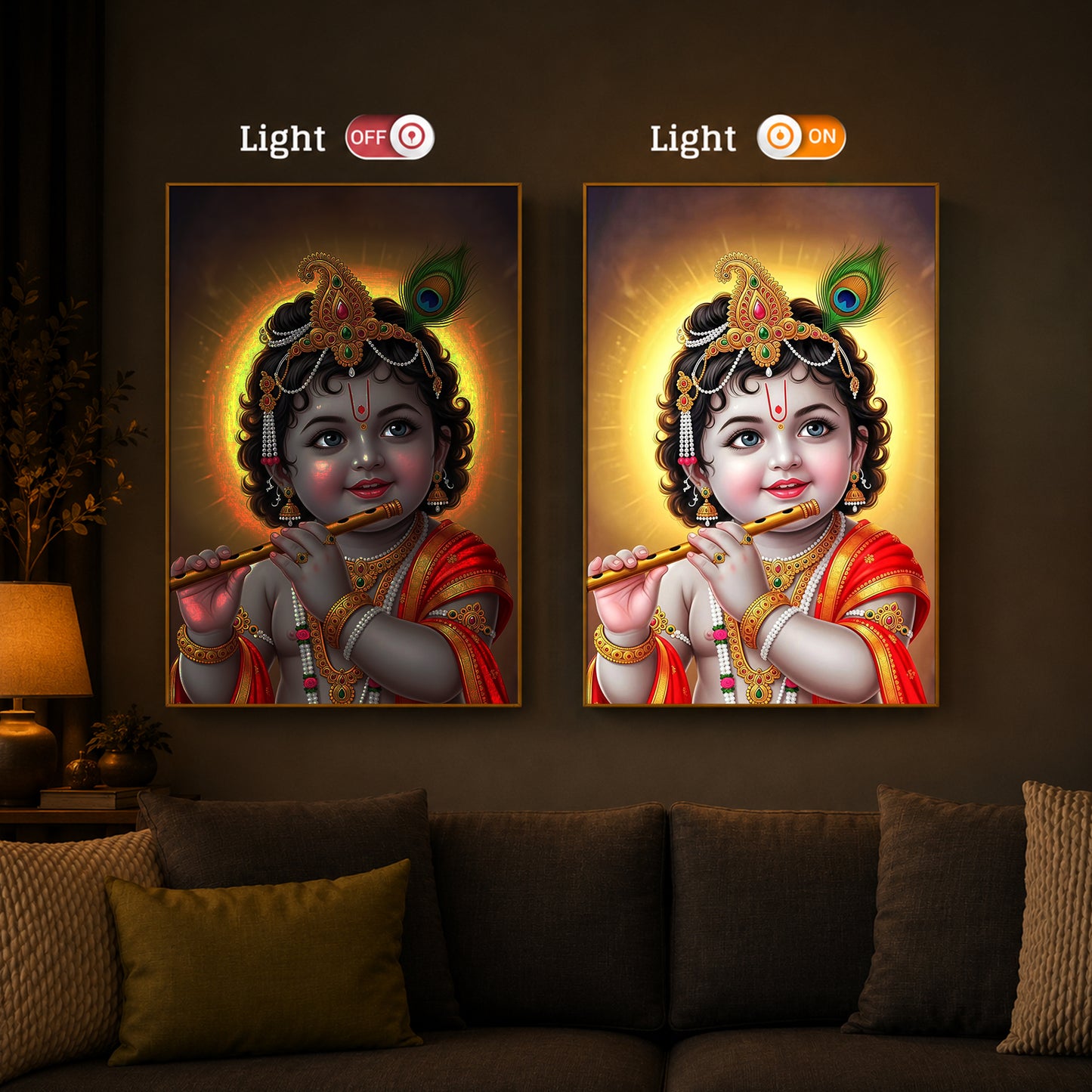 Lord baby Krishna Modern Luxury Backlight Vertical Wall Art