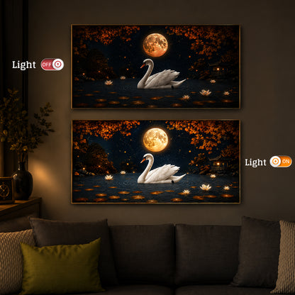 White Swan Modern Luxury Backlight Horizontal Wall Art