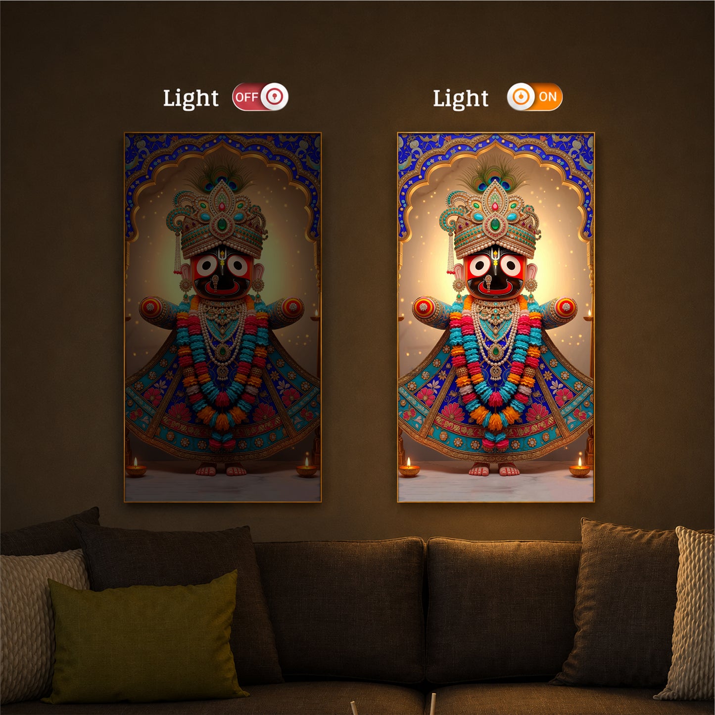 Jai Shri Jagannath Ji Modern Luxury Backlight Vertical Wall Art